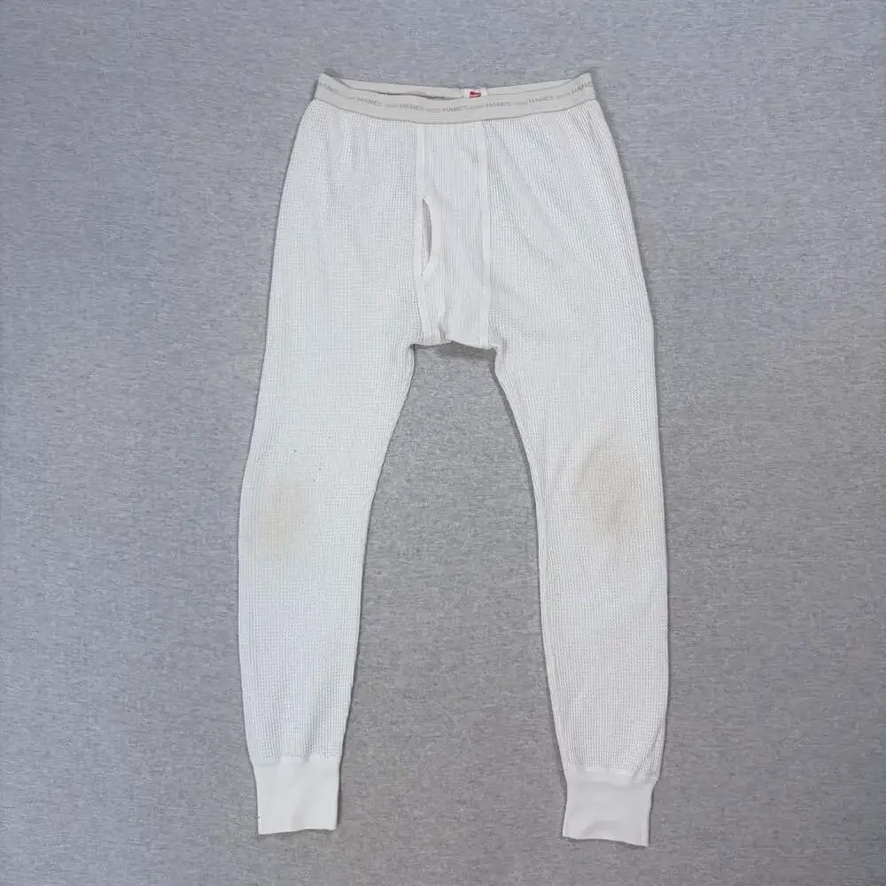 Vintage Hanes Thermal Underwear Pants Mens XL White Waffle Knit Long Johns USA